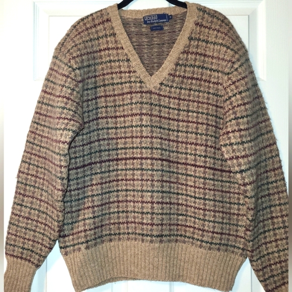 Polo by Ralph Lauren Men's Brown Plaid Sweater 100% Wool Thick Heavyweight - Picture 1 of 8